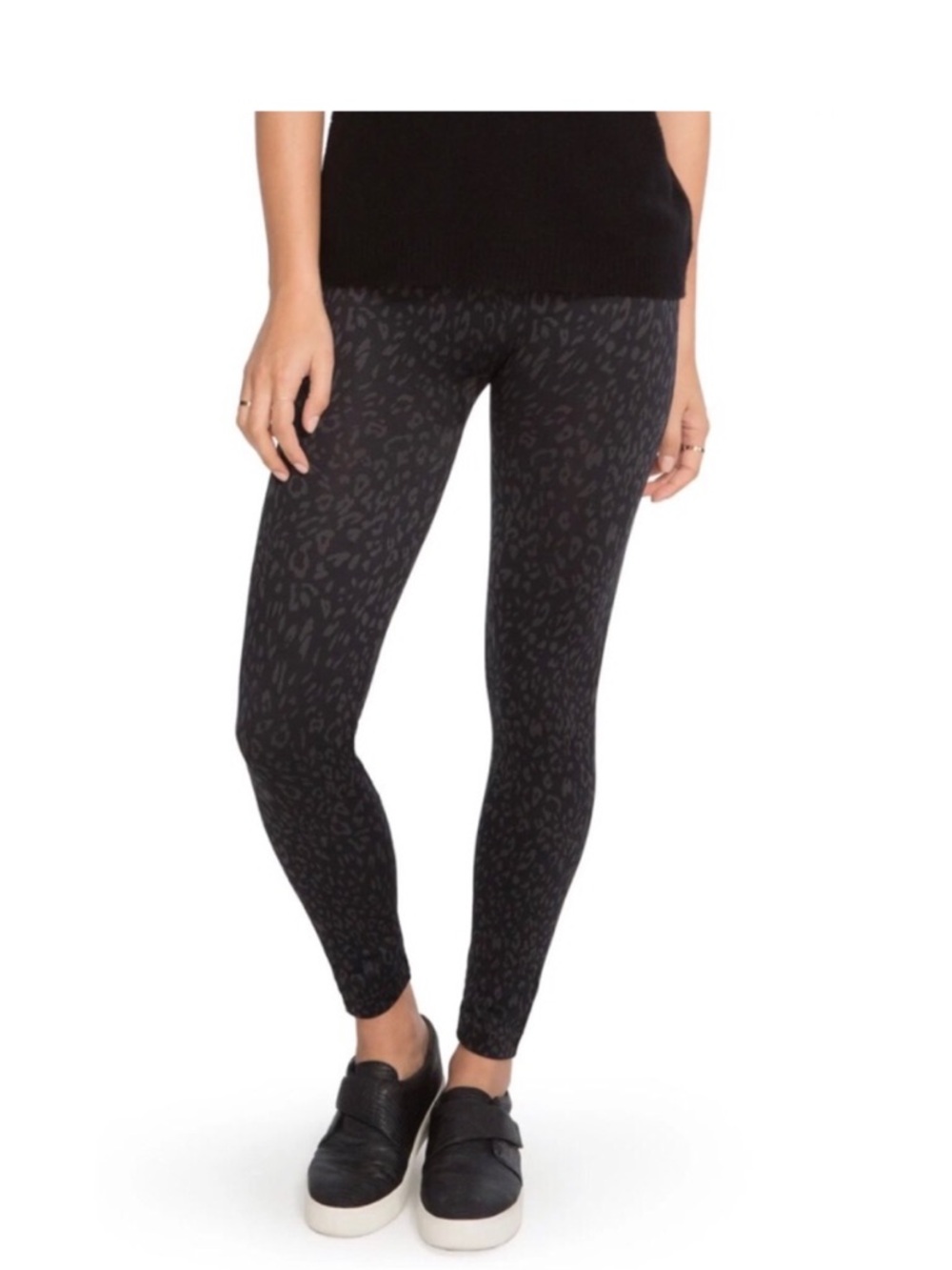 SPANX Black Seamless Leggings with Subtle Animal Print